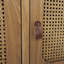 Console à 3 portes en bois brun avec portes avant en canne et structure en métal gris