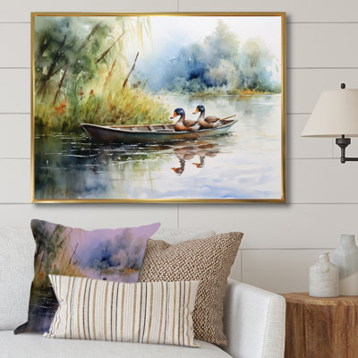 Ducks In A little Boat On The Lake - Duck Framed Prints