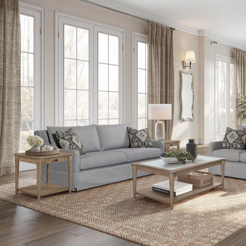 Haley Upholstered Sofa with Pillows, Gray