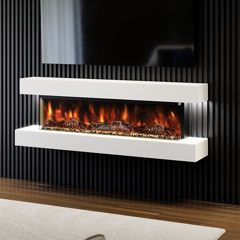 Studio 5 - 62-Inch Wall Mounted Electric Fireplace | Fully Assembled | 3-Sided Panoramic Flame | Remote Control | LED Side Lights
