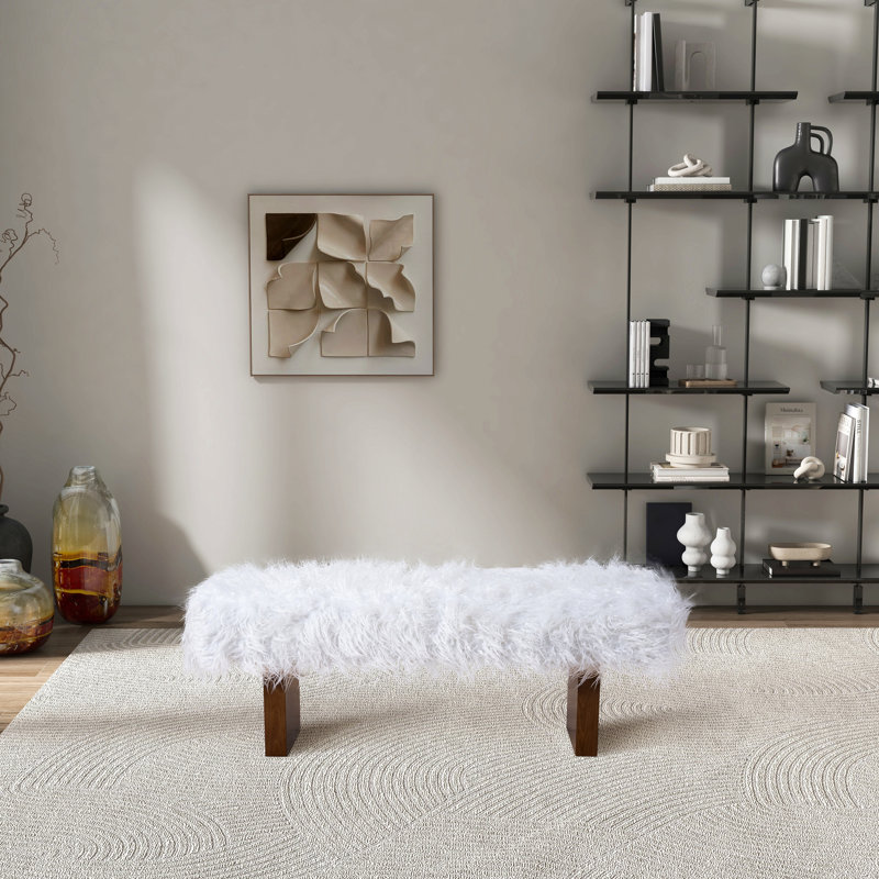 Banc en fourrure kaki blanche