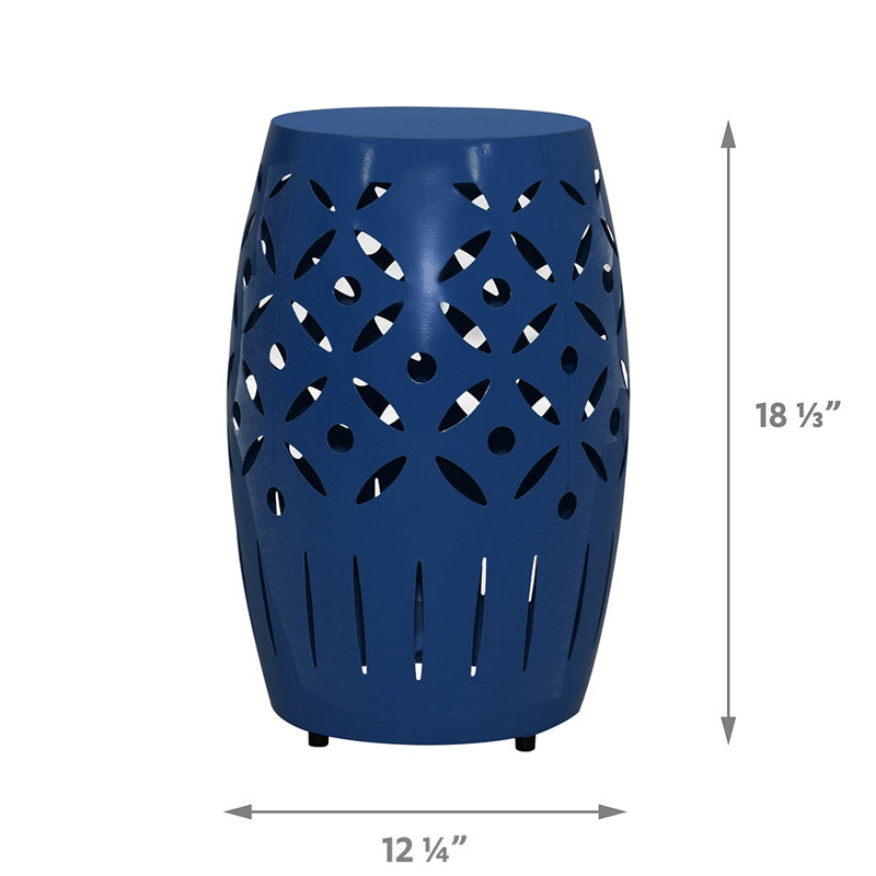 18.31" Tall Geometric Cut Iron Drum End Table, Navy