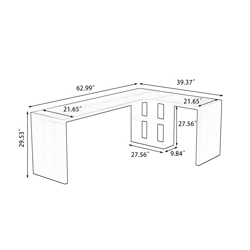 Black Rectangular Solid Wood desk, Right Hand Return, 29.53" H x 62.99" W x 39.37" D