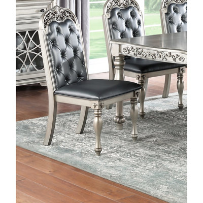 Luxury Grey/Silver Dining Chairs 2, Rubberwood, Intricate Seat, Back For Elegant Place At Home Gorgeous Party