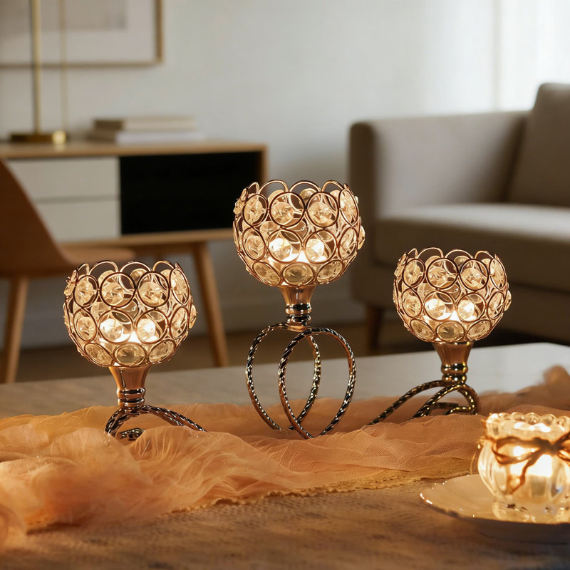 Elegant Crystal Tea Light Candle Holder With Metal Arms, Multi-Arm Centerpiece For Wedding, Christmas, And Home Decor
