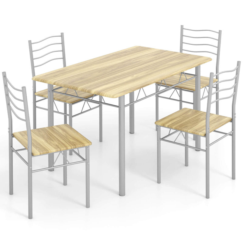 Casiano 4 - Person Four Leg Dining Set, Light Brown, Silver