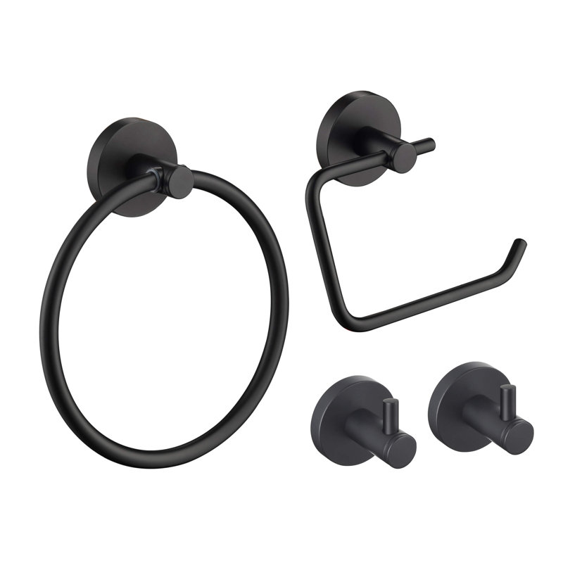 Circular 4 - Piece Bathroom Hardware Set, Matte Black