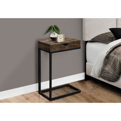Table avec rangement à distance, stratifié brun et métal noir, côté design moderne pour la fonction de décoration de chambre à coucher de salon