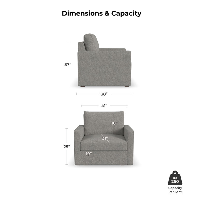 Flex 49" Polyester Modular Wide Arm Armchair, Pebble Dark Gray Polyester Blend, 37" H x 41" W x 38" D