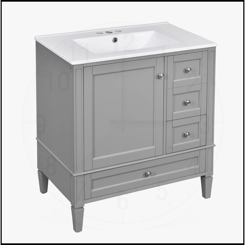 Meuble-lavabo 30 po avec lavabo en céramique, Gris
