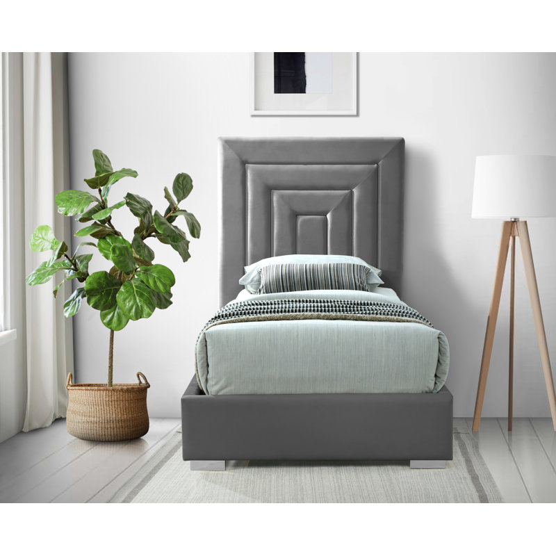 Lit plateforme tapissier Nora, Simple, Velours gris