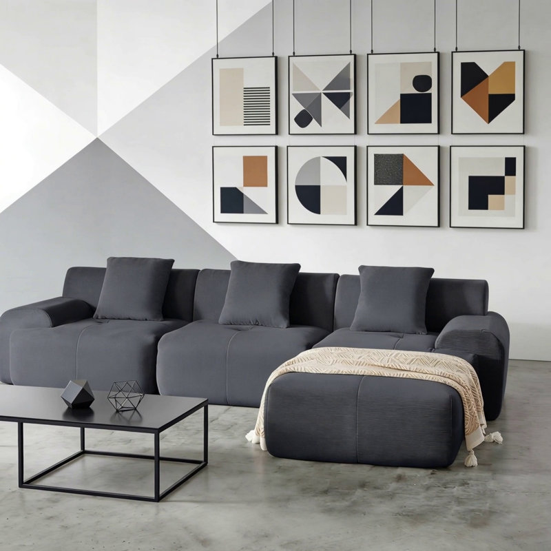 Canapé modulaire en L 113 po, Gris foncé