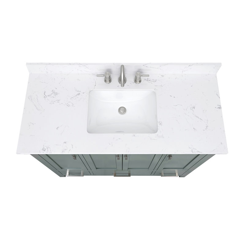 Modero 48" Single Bathroom Vanity with Top, Smoke Green, Brushed Nickel, Cala White Engineered Stone