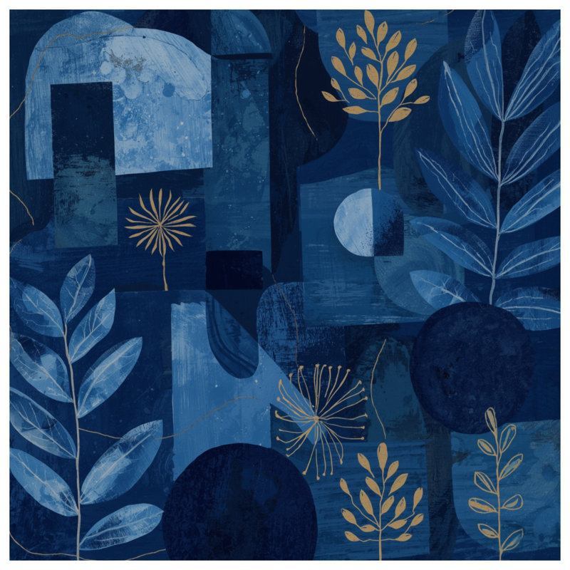 Tapis de bain abstrait bleu botanique, L 24 po x L 17 po