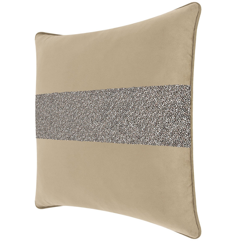 Coussin lumineux avec rayures strass - velours, Velours taupe / gris anthracite, Carré 20 po