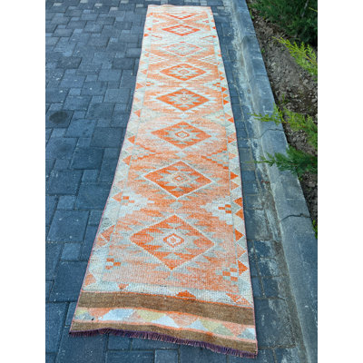 Tapis de couloir en laine à motif géométrique orange 31,5 x 143,7 pouces