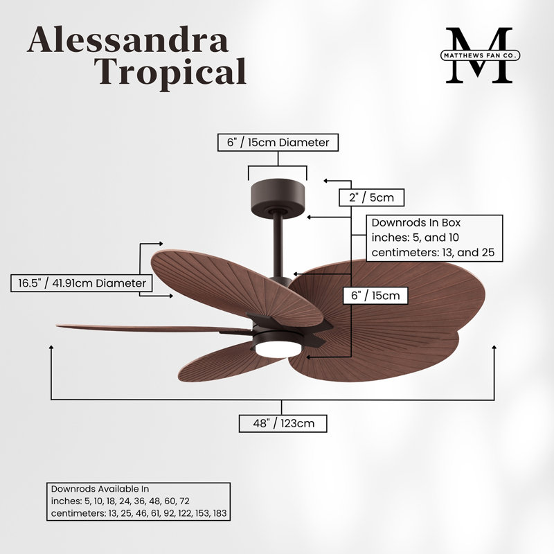 Alessandra Tropical - Five Blade Ceiling Fan - Integrated LED -Matte Black Finish -Light Blue Blades, Textured Bronze