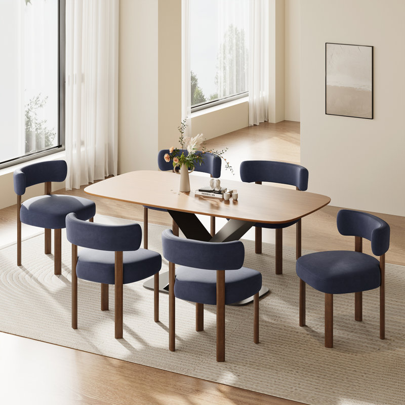 Upholstered Solid Wood Dining Chair Side Chair, Blue