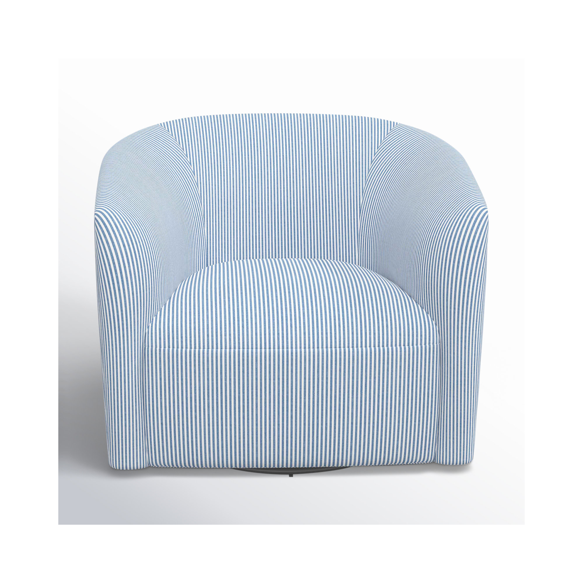 Marita Upholstered Swivel Barrel Chair, Prep Stripe Blue
