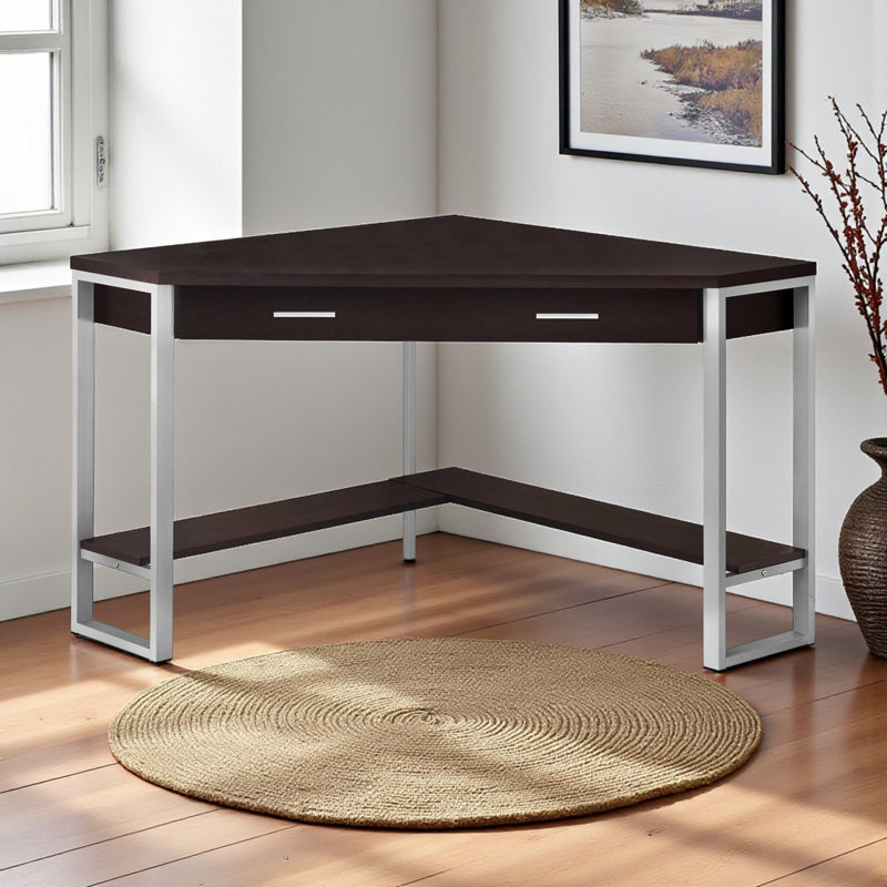 Bureau d'ordinateur avec tiroirs de rangement et pieds en métal Kristy, finition espresso, H 29,8 po x l 41,88 po x P 41,88 po