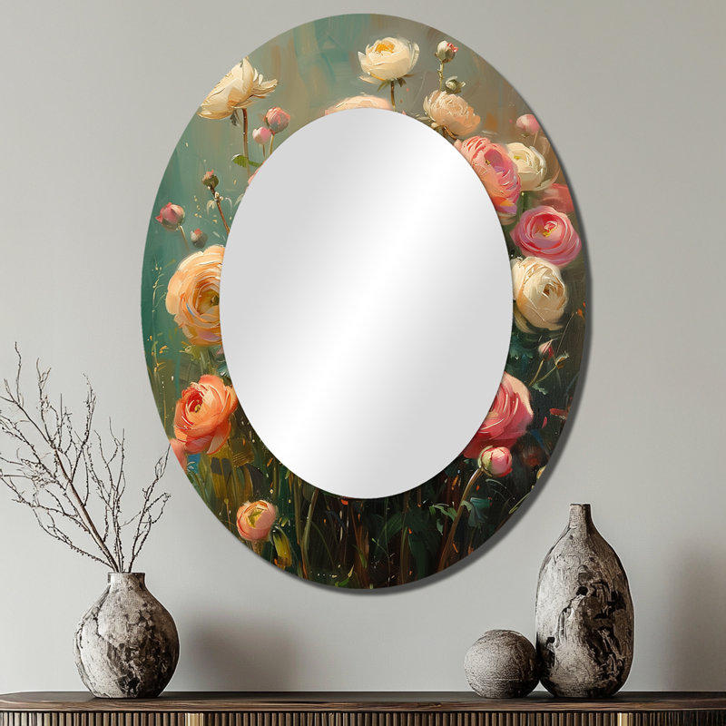 Miroir mural traditionnel rose et blanc Ranunculus I, 40 po x 30 po