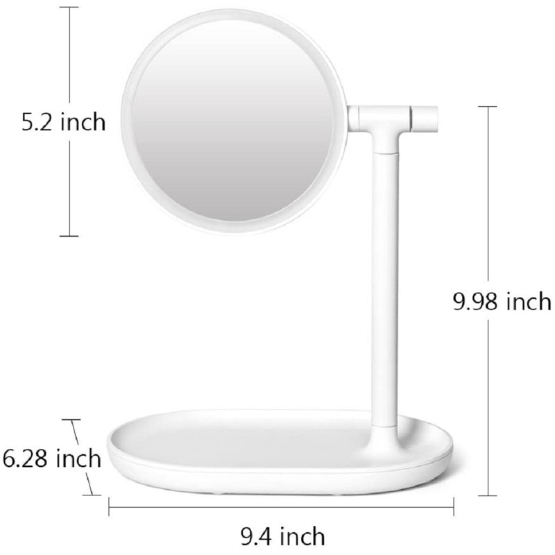 Miroir de maquillage lumineux avec plateau de rangement pour cosmétiques, Blanc