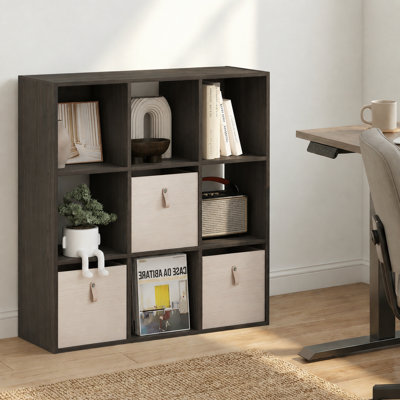 Bibliothèque Plenge, bibliothèque à 9 cubes, bibliothèque de rangement cubique, 11,7 x 35,3 x 35,4, pour le salon, la chambre à coucher, le bureau personnel, espresso