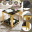Table de bout moderne à miroir noir avec cadre asymétrique en métal doré - table d'appoint carrée de 19,9 po avec tablette inférieure-677550579