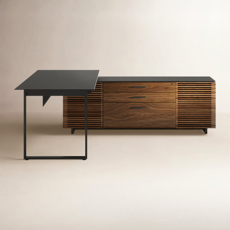 Bureau de direction en L Corridor, Noyer naturel