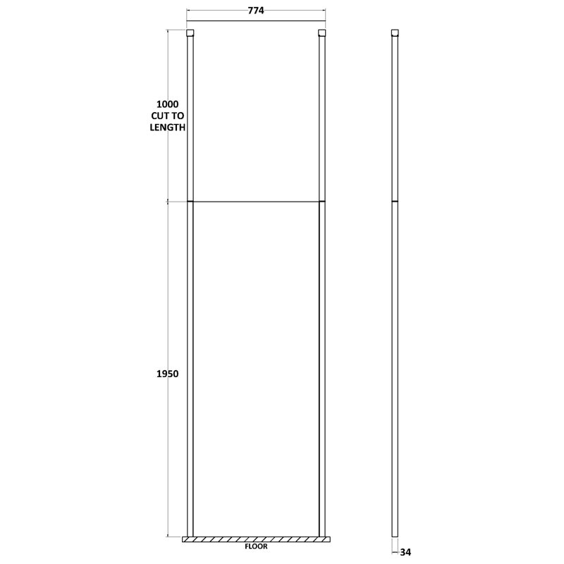 Hudson Reed 760mm Wetroom Screen with Ceiling Posts