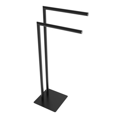 Double barre à serviettes ronde autoportante - noir mat, fabrication en laiton de qualité supérieure