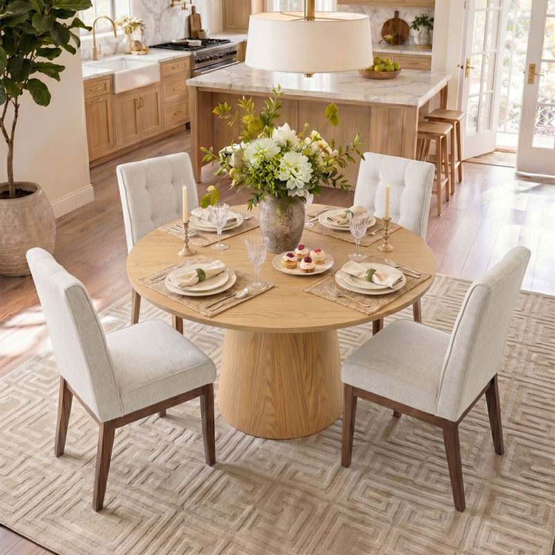 Ensemble de table de salle à manger pour 4 personnes avec table ronde solide et 4 chaises rembourrées avec pieds solides