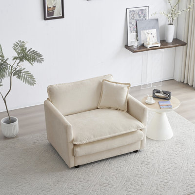 Fauteuil confortable en chenille beige chaud pour fauteuil de détente en tissu avec assise spacieuse