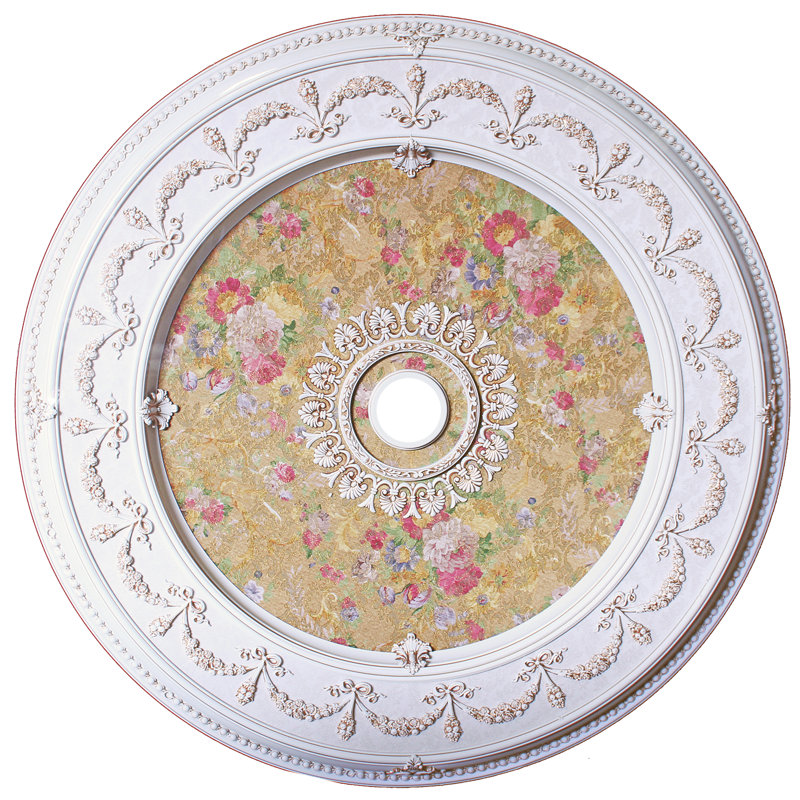 Round 51" Antique White Ceiling Medallion French Floral Motif