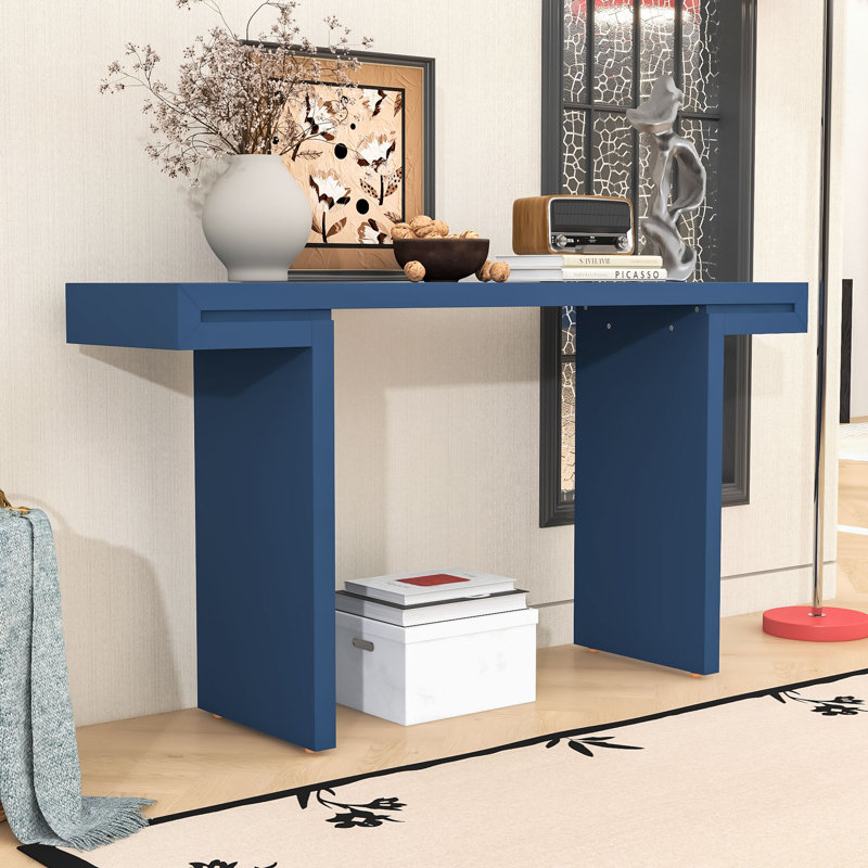 Console élégante pour entrée moderne avec plateau spacieux et pieds réglables, Marine
