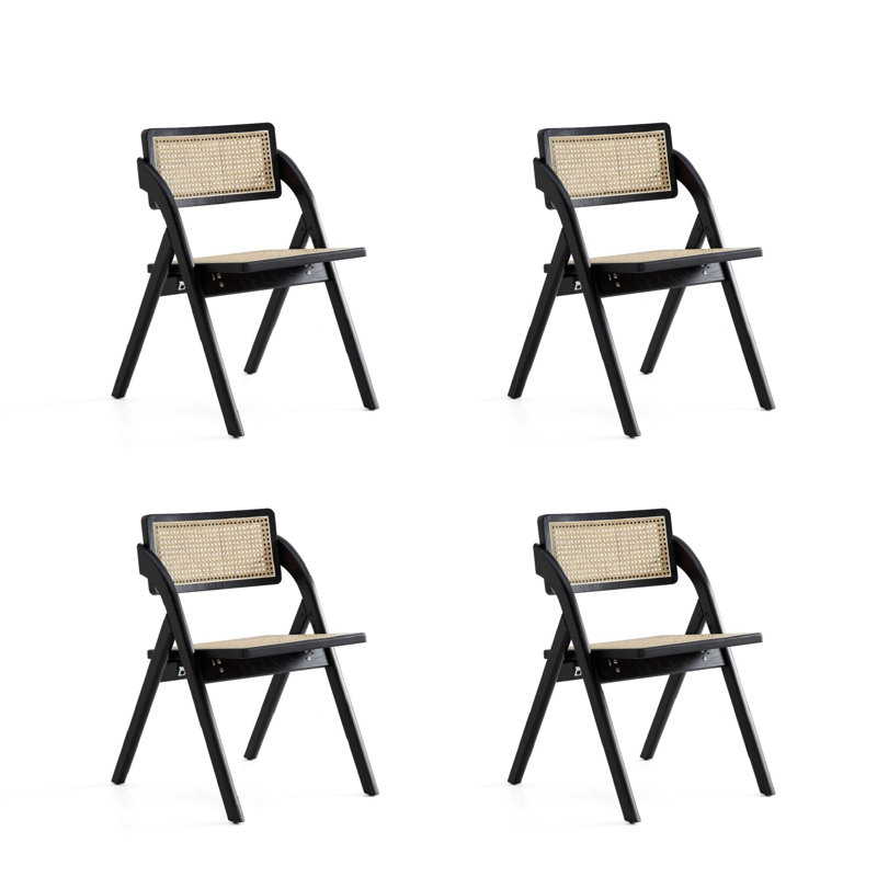 Moses Folding Dining Chair In Cane, Black, 4