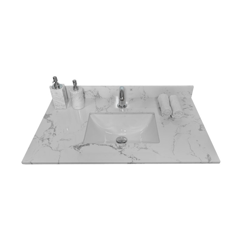 Comptoir de meuble-lavabo en pierre reconstituée blanc de 37 po avec lavabo encastré en céramique Montary Montary