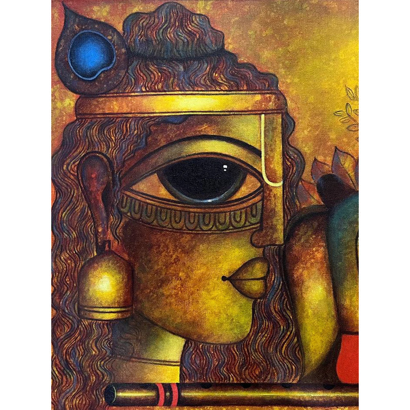 Lord Krishna avec vache | Acrylique sur toile | Par Manohar Shetty
