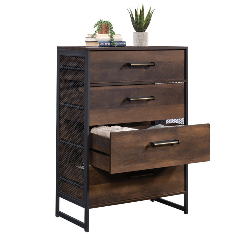Commode 4 tiroirs, finition brune