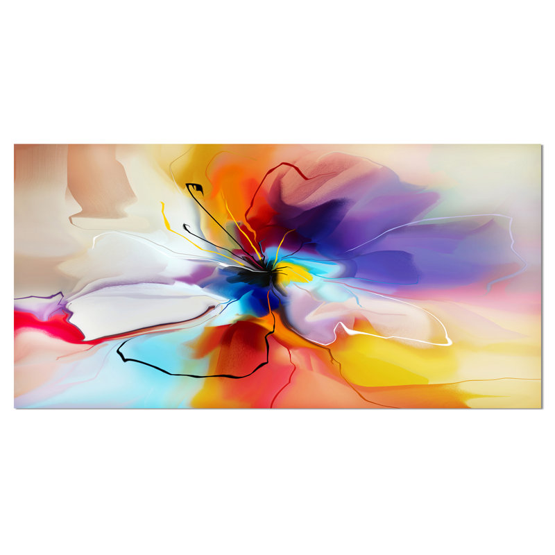 Fleur créative en plusieurs couleurs - peinture sur toile tendue, H 16 po x l 32 po x P 1 po, Toile