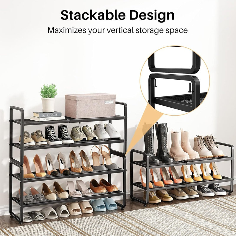 Range-chaussures extensible et réglable en métal, organisateur de placard empilable pour l'entrée, le garage ou la porte