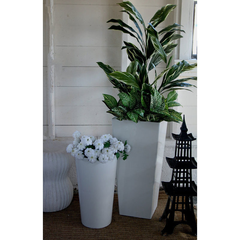 32"H Tall Round Plastic Planter, Matte White