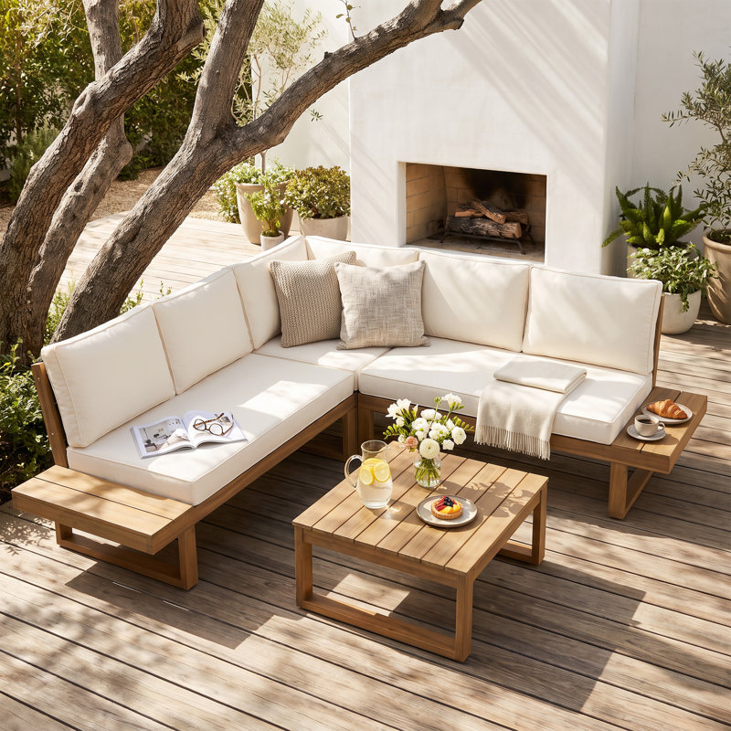 Divyanka Acacia 5-Person Modular Patio Conversation Set with Cushions, Beige