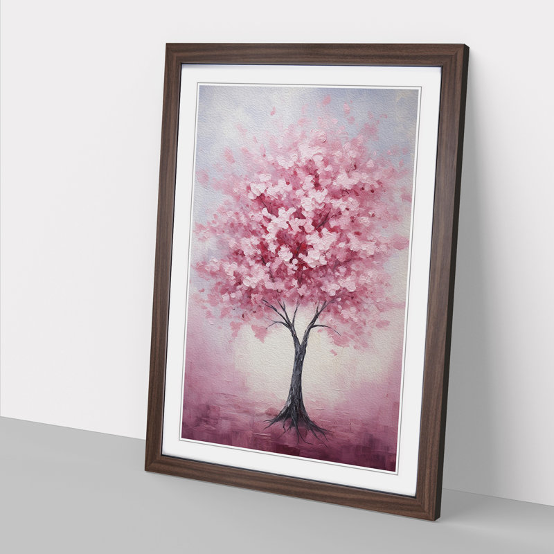Cherry Blossom Tree Modern - Single Picture Frame Print on Wood, Walnut Framed, 34cm H x 25cm W x 2cm D