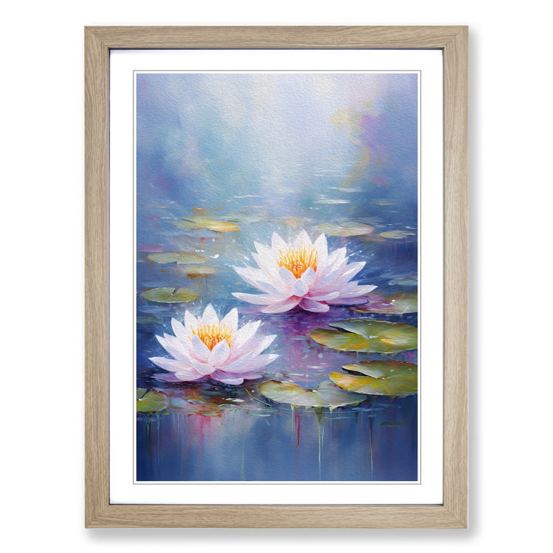 Water Lily Impressionism - Framed Print, Oak, 46cm H x 34cm W x 2cm D