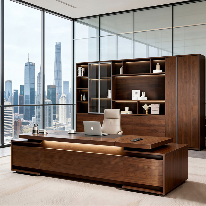 Bureau de direction rectangulaire haut de gamme en bois massif de 102,36 po, H 29,53 po x l 102,36 po x P 39,37 po
