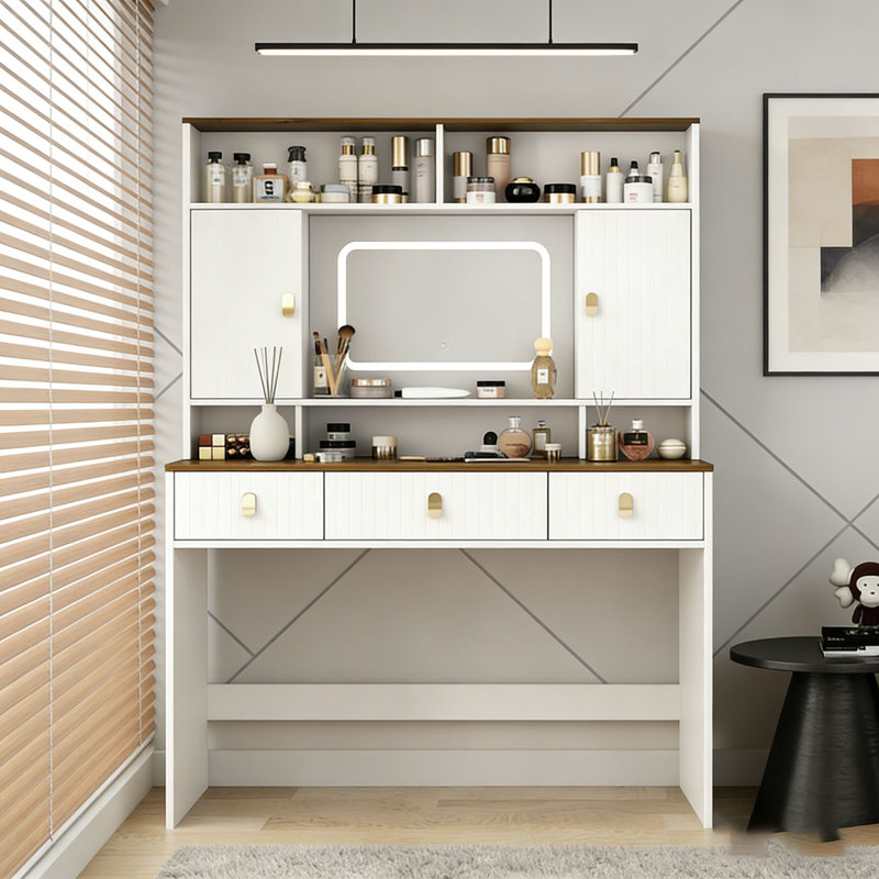 Dressing Table Makeup Table, 43" Wide Dressing Table with Lighted Mirror and Makeup Drawer, Large Modern Dressing Table Set
