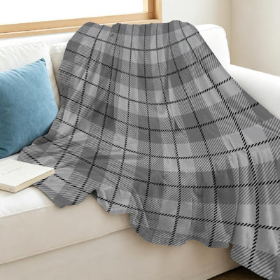 Jeté en flanelle blanche ultra douce, imprimé tartan