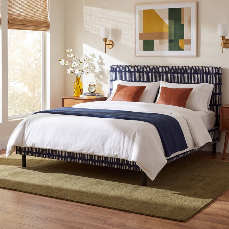 Avila Upholstered Platform Bed, King, Dash Navy