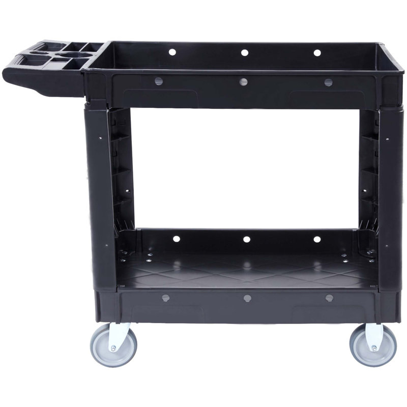 Chariot utilitaire robuste à 2 tablettes avec capacité de 550 lb, roues pivotantes à 360 ° et poignée ergonomique pour une utilisation polyvalente